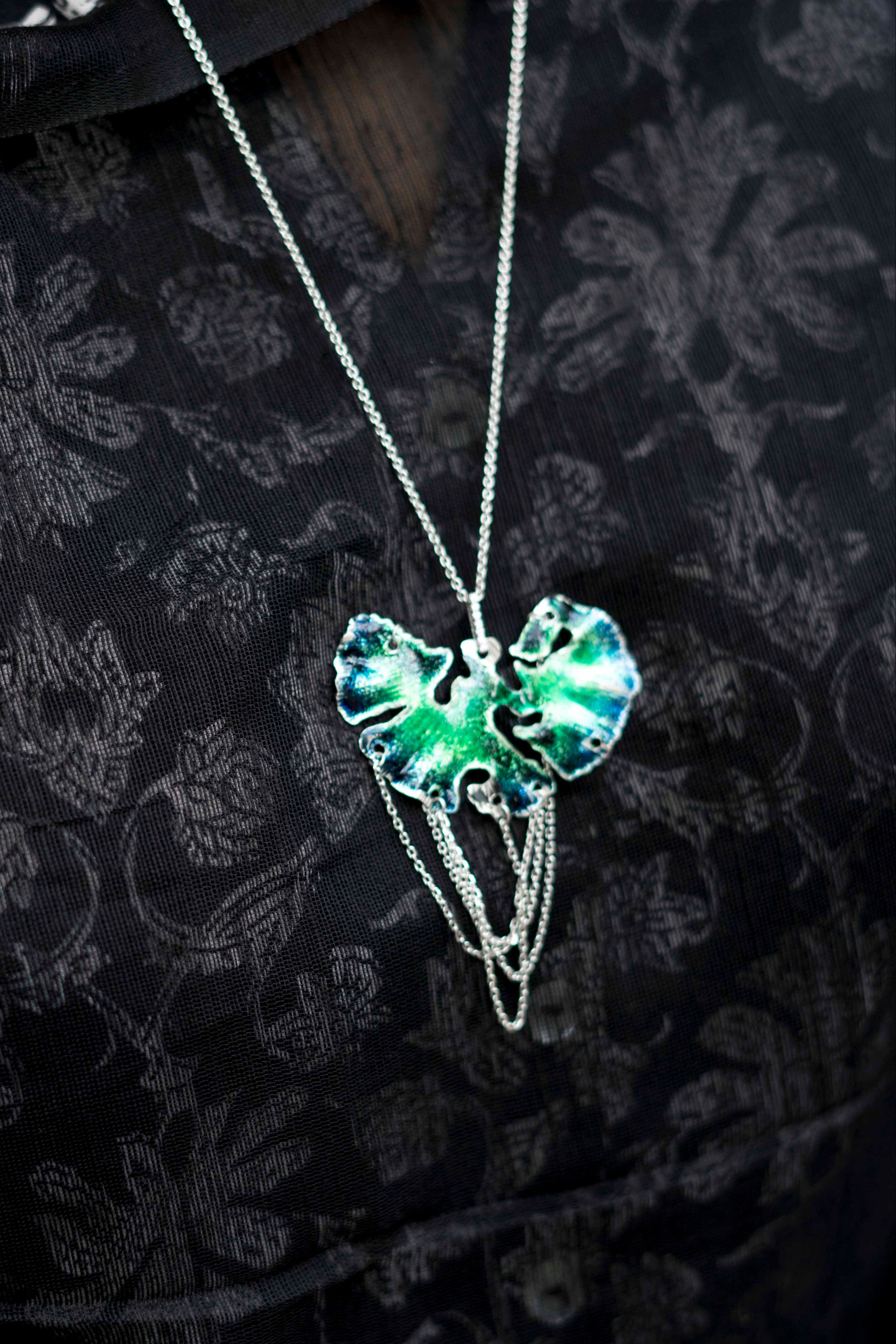 Blue green curl pendant