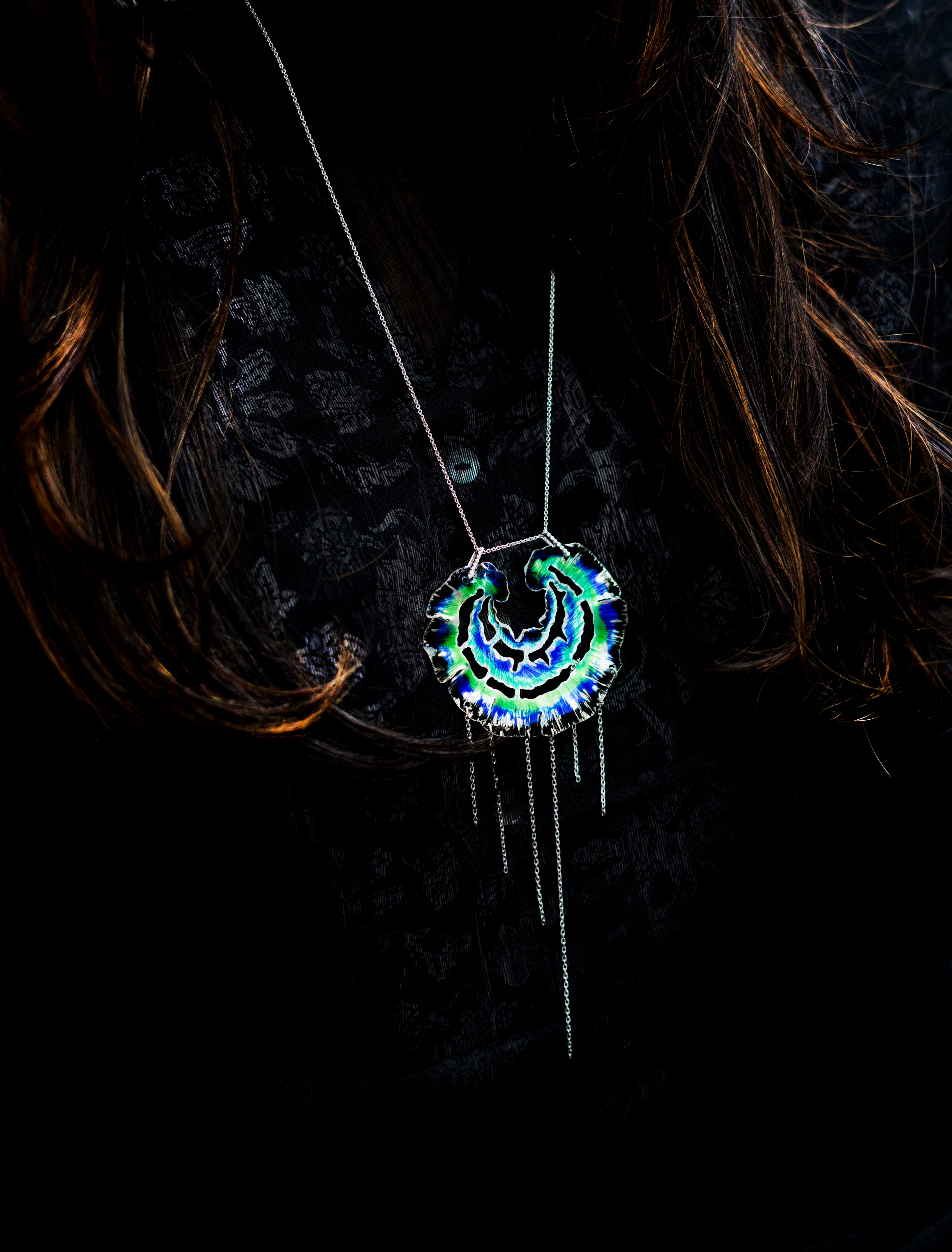 Black blue green wave pendant