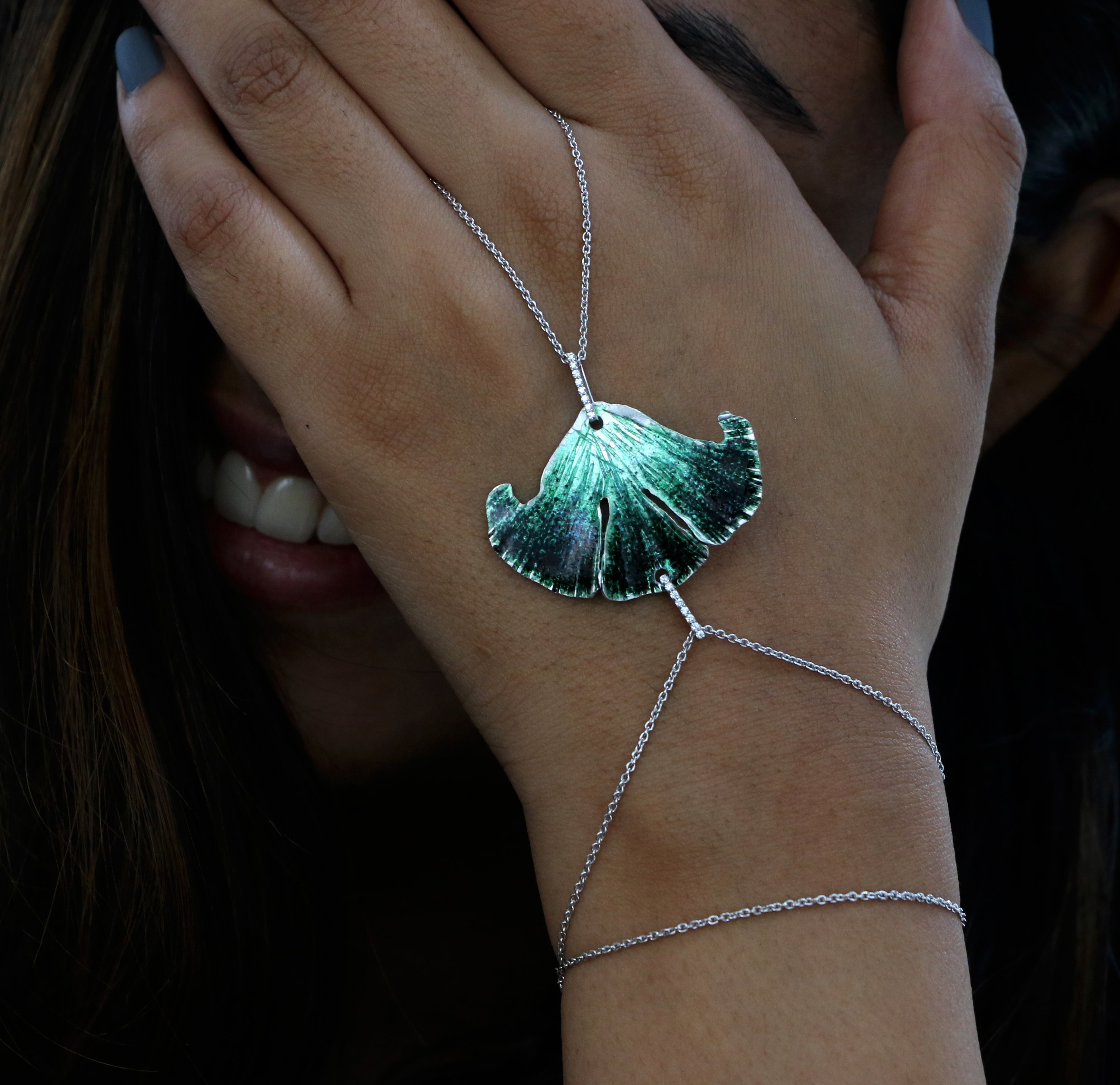 Green blue hand harness