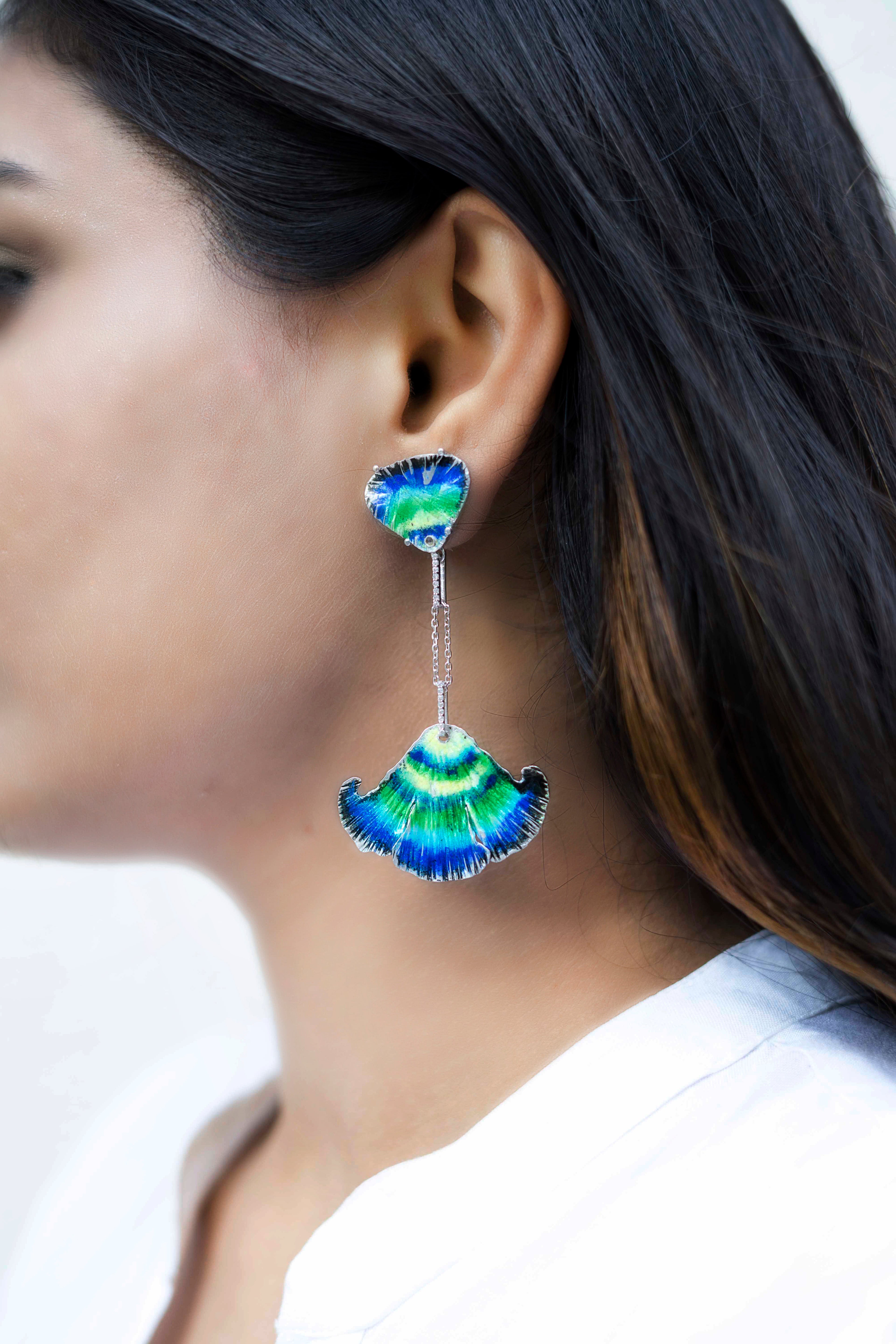 Yellow blue wave earrings