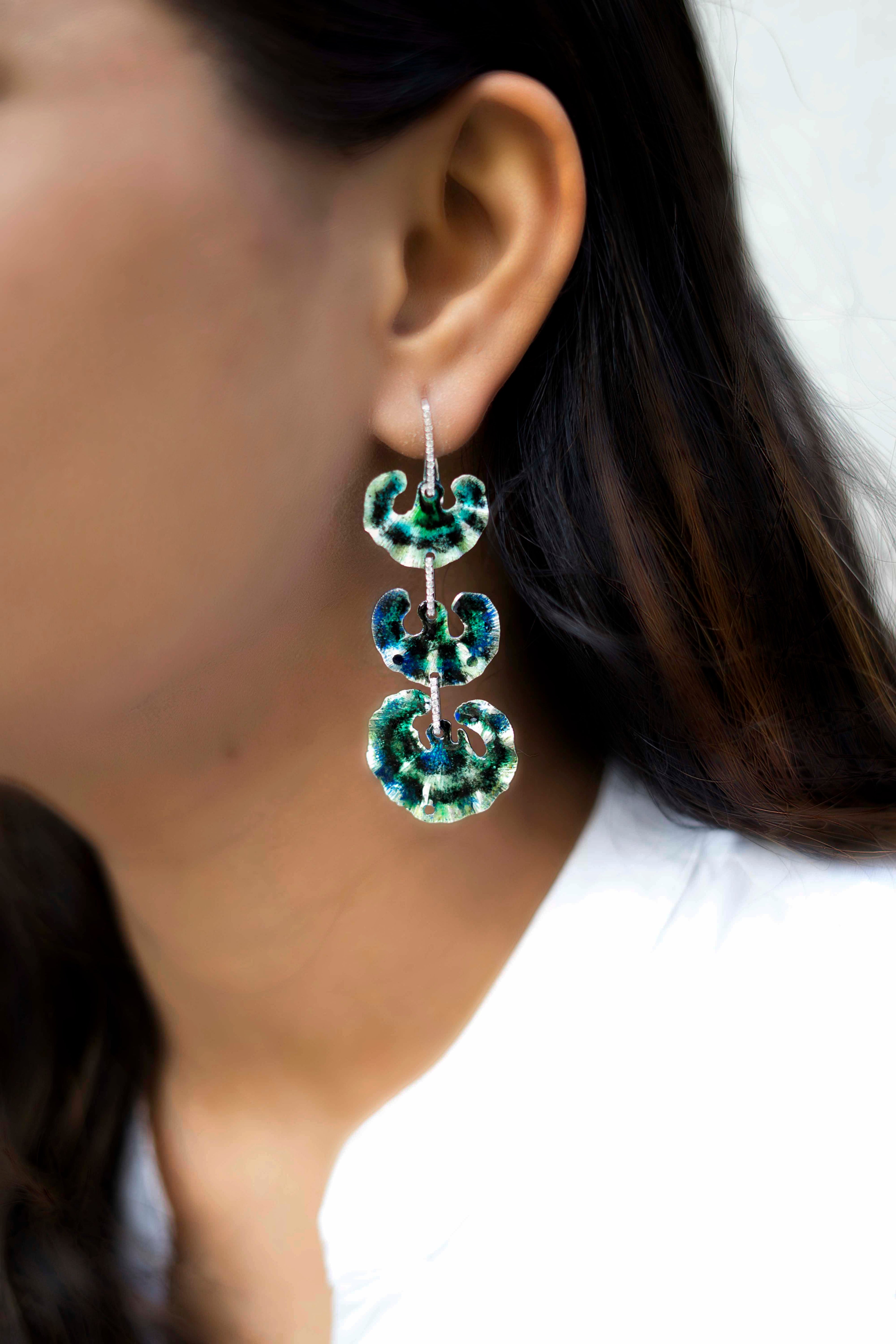 Three drop green blue earring