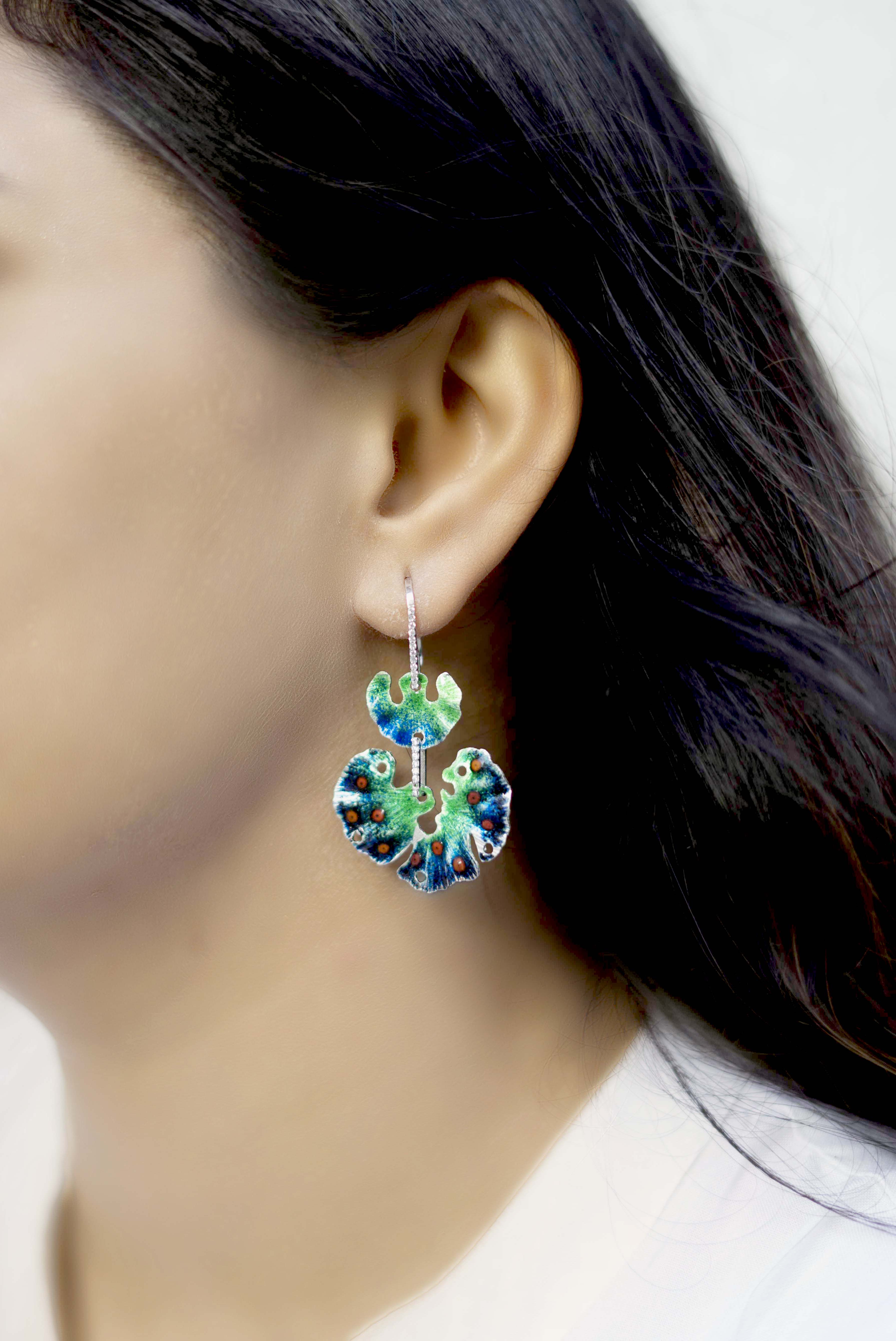 Blue green double drop earrings