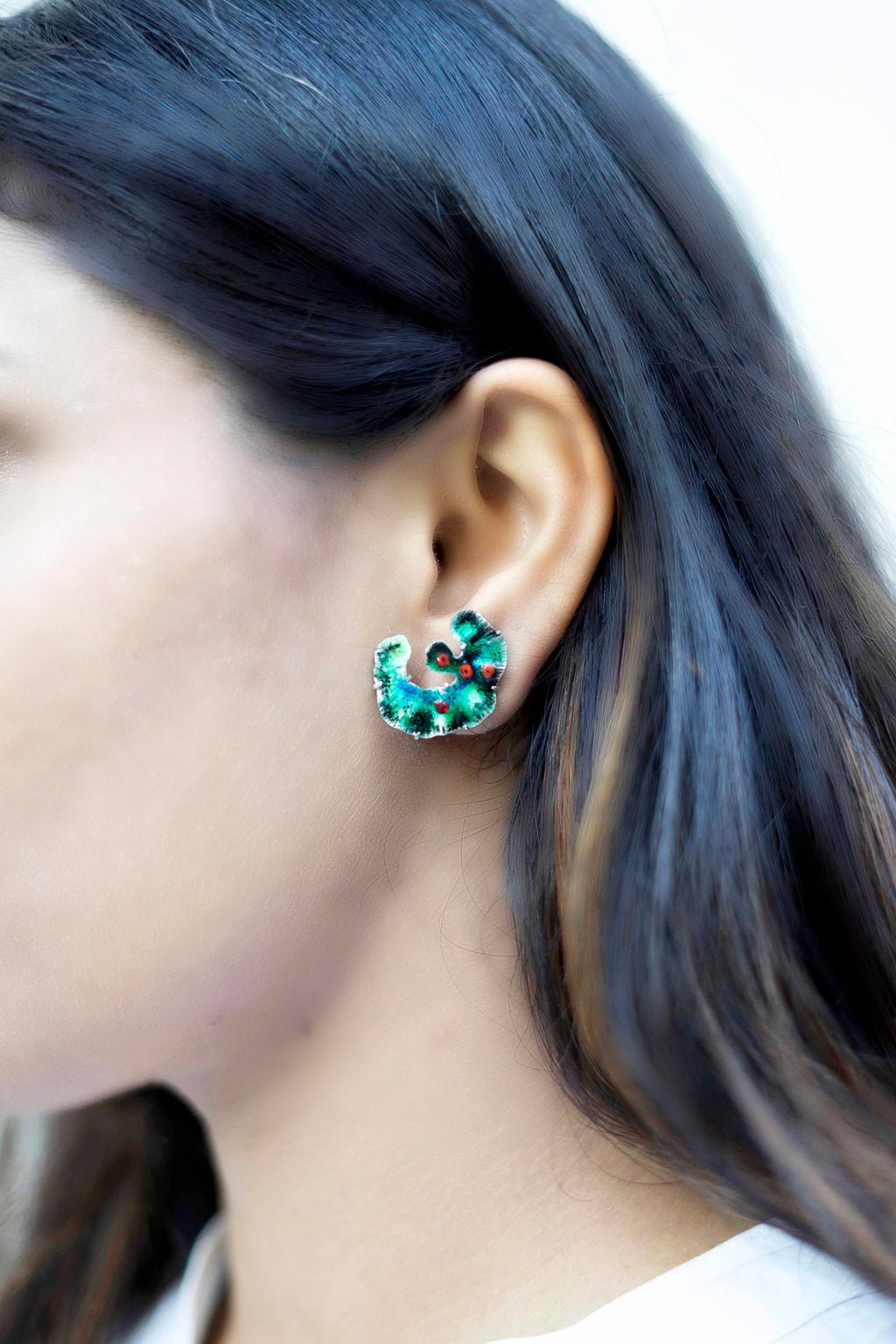 Purple & green moss earrings