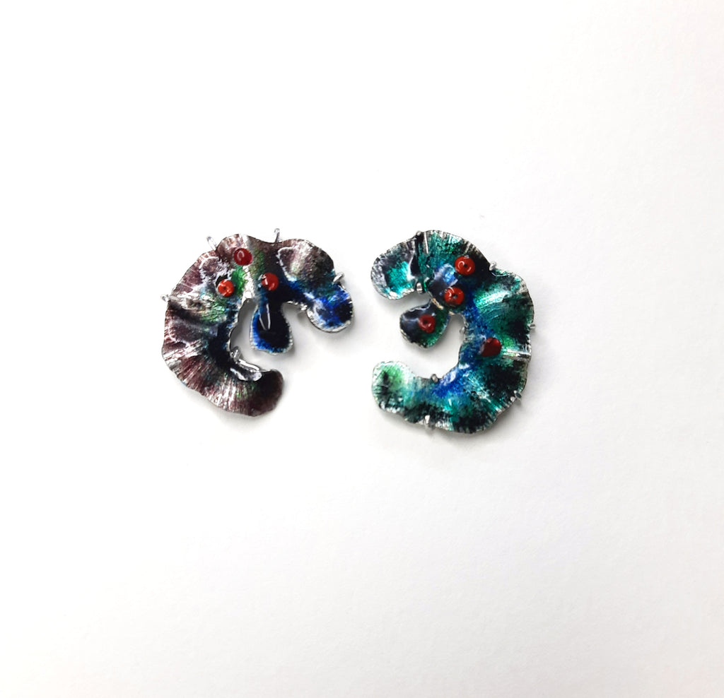 Purple & green moss earrings